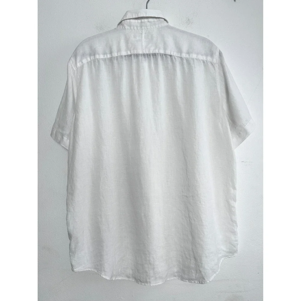 Banana Republic Mens White 100% Linen Pintuck Guayabera Shirt Large Short Sleeve